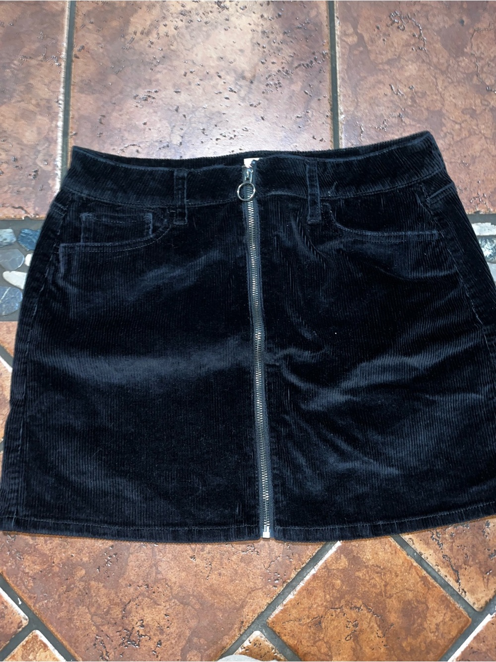 SO Black Corduroy Zip-Front Mini Skirt